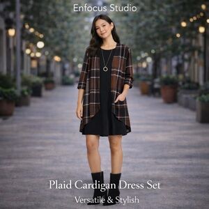 Size 8 – En Focus Studio Plaid Cardigan Dress Set